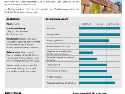 Broschüre "Lern bi üs" - MaurerIn EFZ/EBA